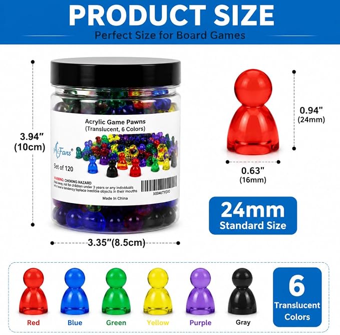 Game Pawns, 120 Pieces, 6 Colors, Translucent Game Pieces | Plastic Tokens - Image 3