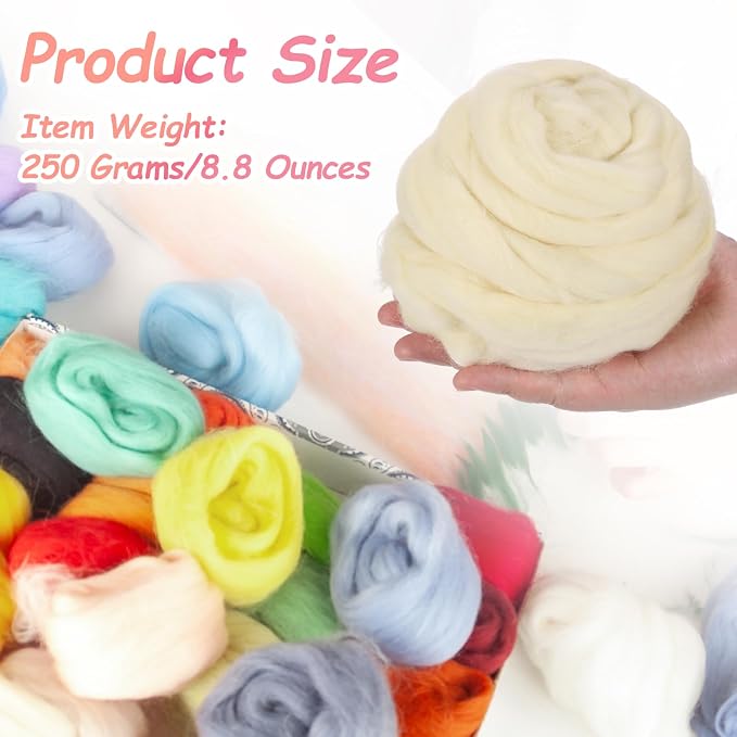 PATIKIL Wool Roving Yarn, 250G/8.8OZ Felting Wool Pure Roving Yarn, Milk White - Image 2