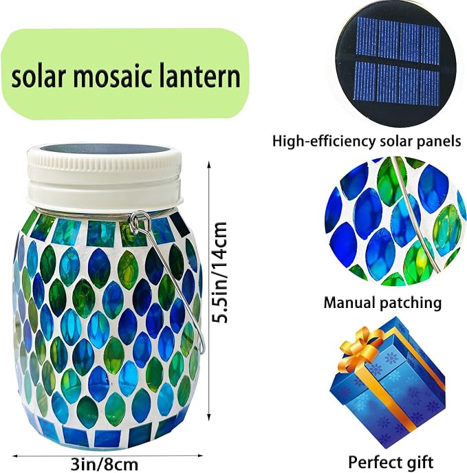 Mosaic Garden Decor Solar Outdoor Hanging Lights, Solar Mosaic Lanterns - Image 3