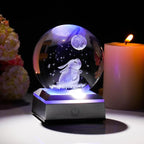 3.15in. Crystal Ball Engraved 3D Rabbit and Moon Stars Figurine Paperweght - Image 3