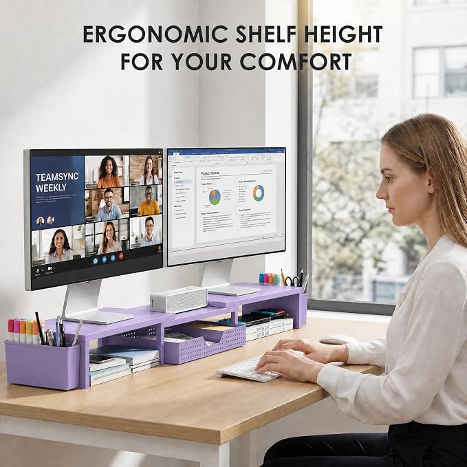 OPNICE Desk Organizers and Accessories, Dual Monitor Stand Riser - Image 2