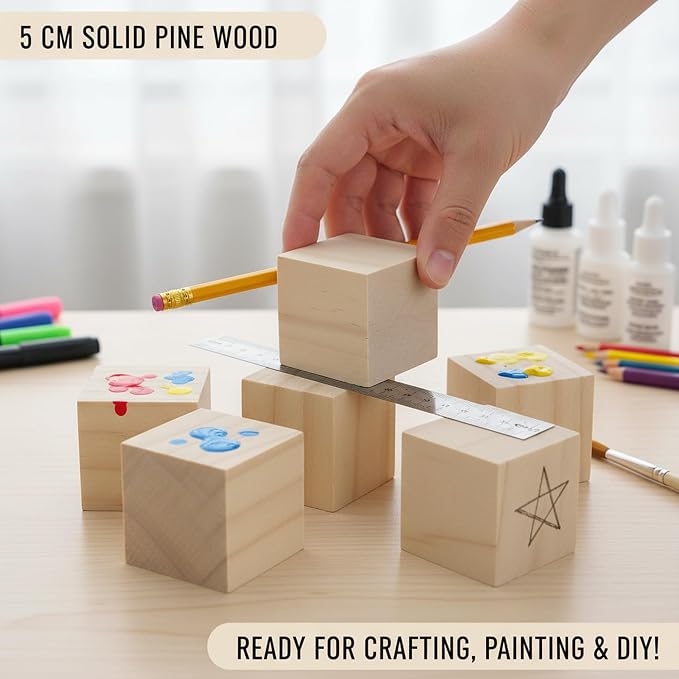 Wood Blocks for Crafts, Unfinished Wood Cubes, 2 Inch Natural Wooden Blocks - Image 6