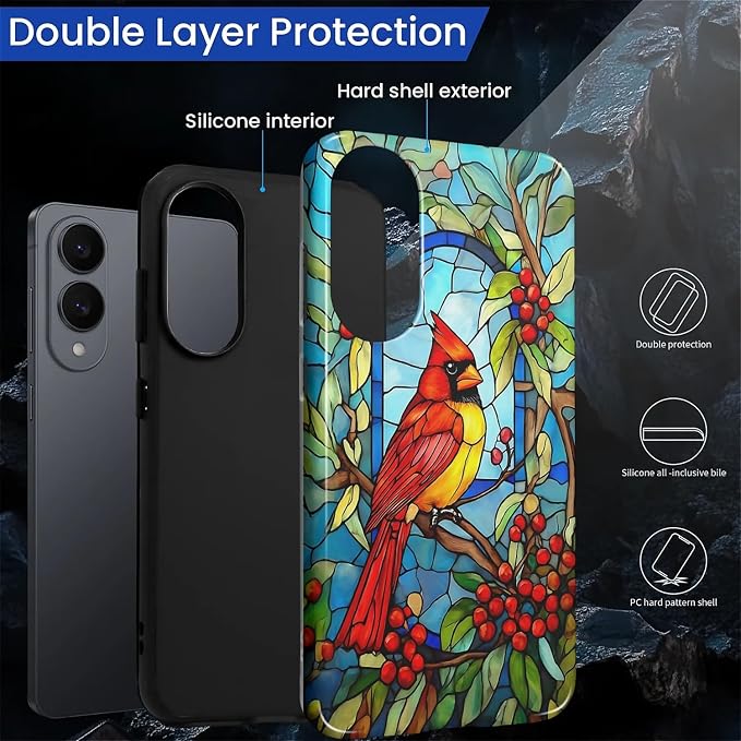 for Samsung Galaxy S25 Edge Case, Stained Glass Cardinal Bird Pattern Glossy 2 - Image 3