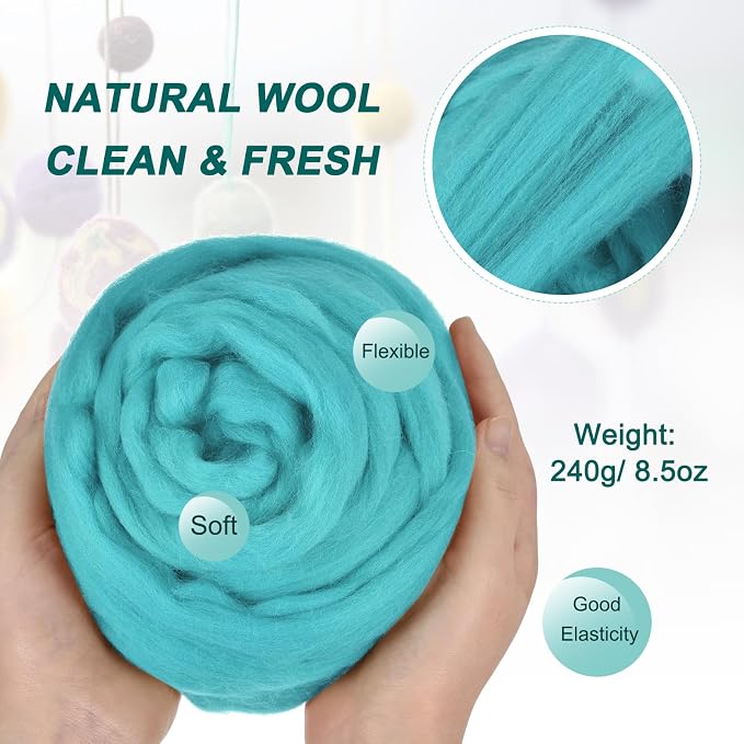 uxcell Needle Felting Wool, 8.5 Oz Nature Fibre Wool Yarn Roving - Image 2