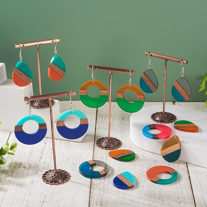 FASHEWELRY 24Pcs Mixed Color Resin Wood Earring Charms Round Wooden Earring - Image 3
