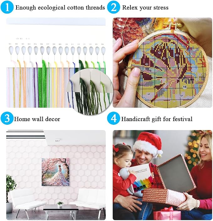 Stamped Cross Stitch Kits for Adults，Flower 11CT Needlepoint Counted Cross - Image 7