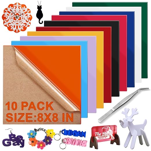Acrylic Sheets Bulk, MAPRIAL 10Pcs 8 x 8 x 1/8" Thick Opaque Colored Cast by MAPRIAL