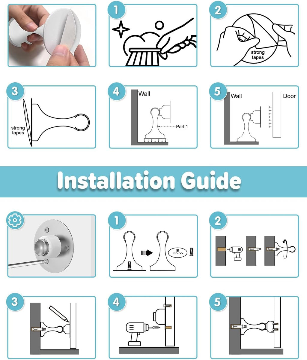 Magnetic Door Stoppers Door Catch - 1 Pack Stainless Steel Heavy Duty Door Stops for Bottom of Door, Wall & Floor Mounting No-Drill Strong Adhesive & Screws, Strong Door Holder to Keep Door Open