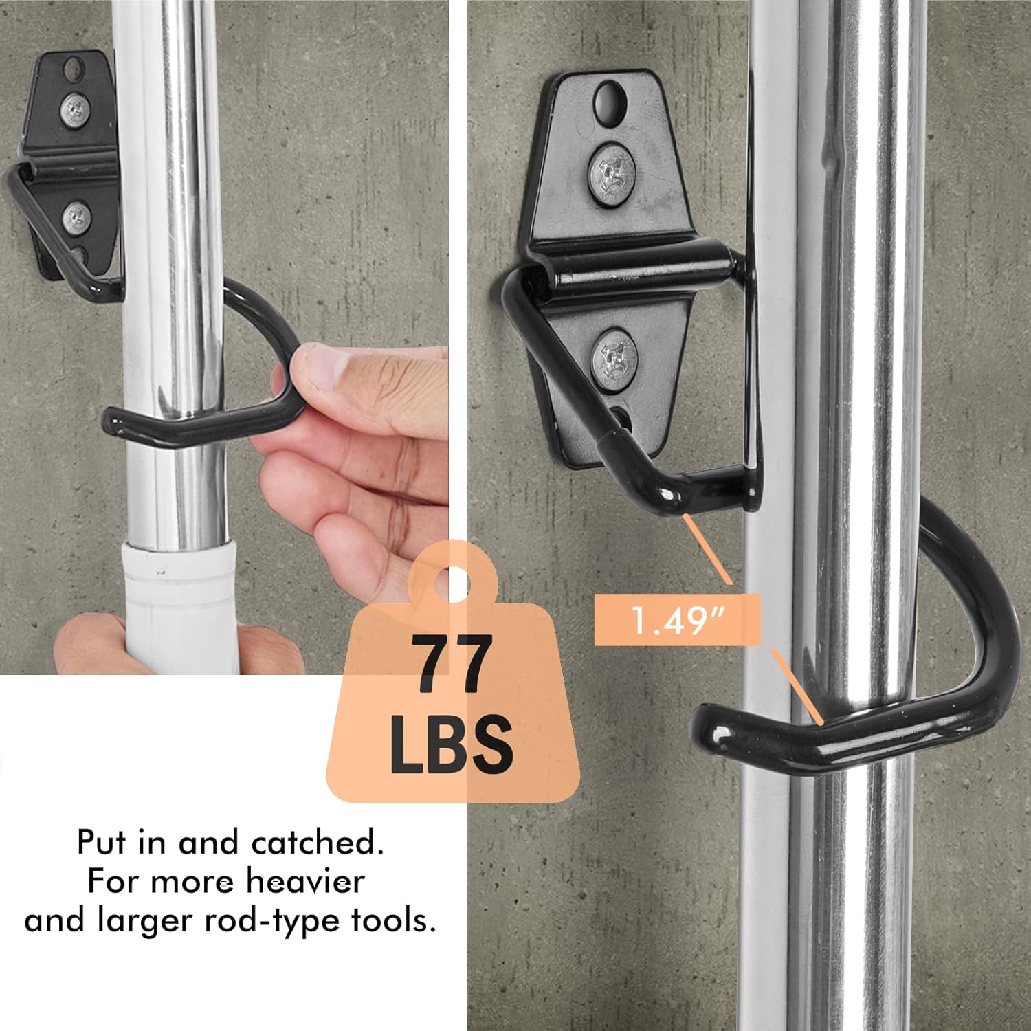 LIGHT DUST Broom Holder Wall Mount - 12 Pack Tool Hangers Garage Wall Hanging Organizer - Heavy Duty Metal Large S Hooks for Mop Shovel Rake Shed Garden Lawn Yard Handle Tools Organization (Black)