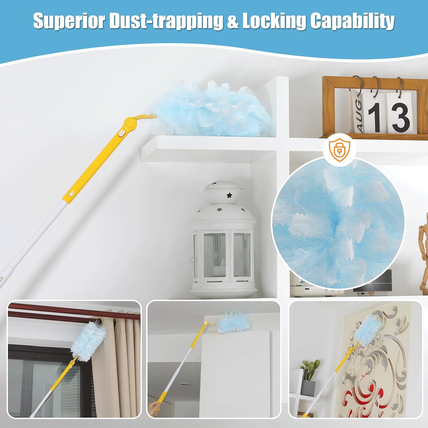 40 Count 360° Heavy Duty Duster Refills Compatible with Swiffer,Large Size-Extra Thick Disposable Electrostatic Duster Refill with 1 Retractable Handle(35-inch Length Fully expanded)