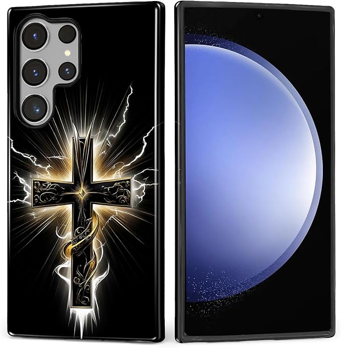 for Samsung Galaxy S24 Ultra Case, Cool Cross Pattern Glossy 2 in 1 Shockproof - Image 2