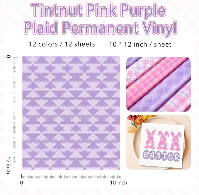 Tintnut Pink Purple Plaid Permanent Vinyl, waterproof, easy peel & stick - Image 2