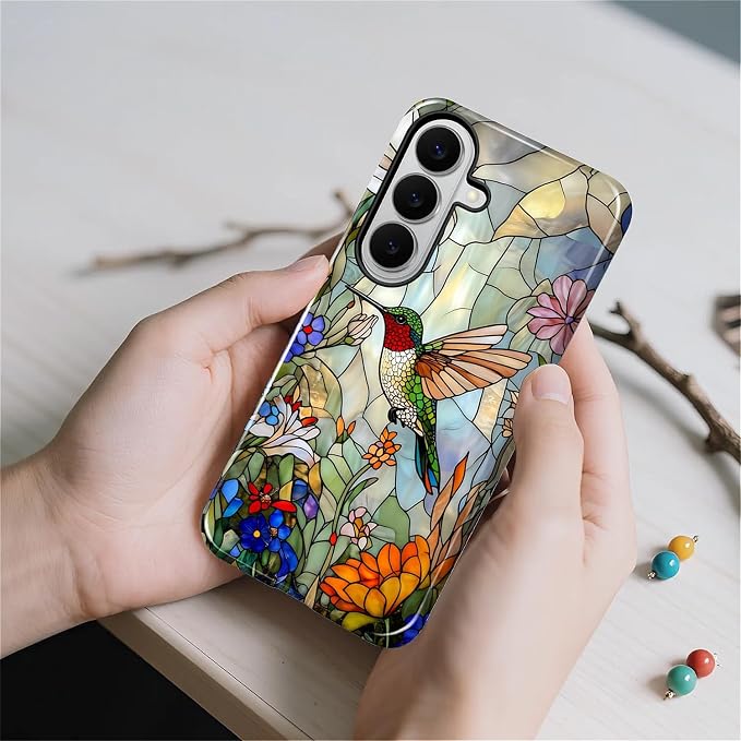 for Samsung Galaxy S26 Case, Hummingbird Wildflower Stained Glass Pattern - Image 7