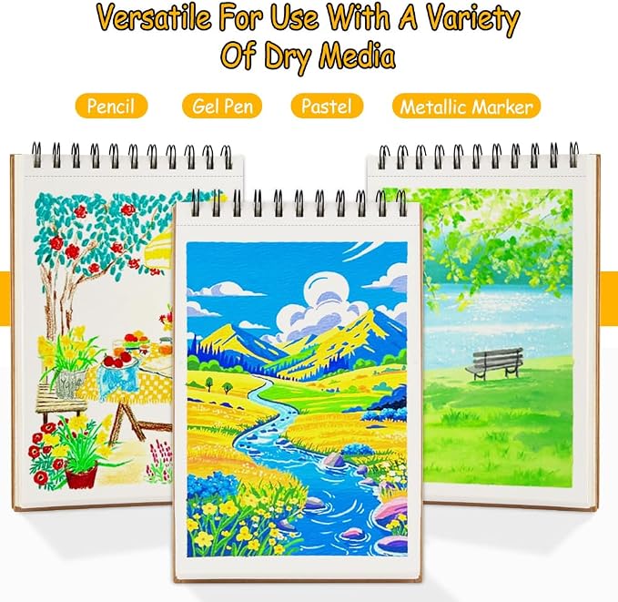 8.3x5.8 Sketch Book, Top Spiral Bound Sketch Pad, 60sheets 92lb/150gsm Nature - Image 3