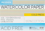 MEEDEN Watercolor Paper Block, 100% Cotton Watercolor Paper Pad of 20 Sheets by MEEDEN