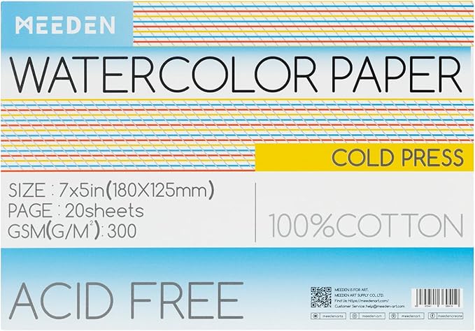 MEEDEN Watercolor Paper Block, 100% Cotton Watercolor Paper Pad of 20 Sheets by MEEDEN