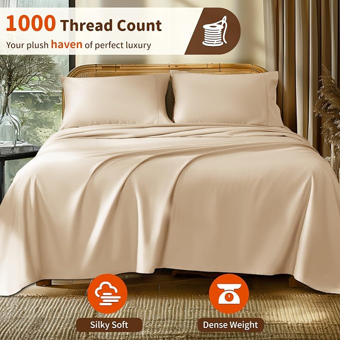 LBRO2M 1000 Thread Count 100% Egyptian Cotton Sheets Set Twin, 3 Piece Sets Bed - Image 2