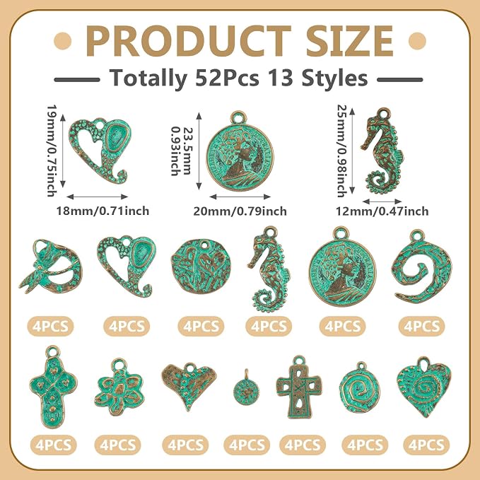 52Pcs Antique Turquoise Green Charms 13 Tibetan Style Alloy Vintage Pendants - Image 5