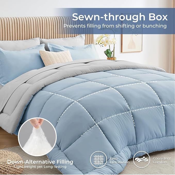 Sasttie King Size Comforter Set, 7 Pieces Bed in a Bag King, Complete Bedding - Image 3