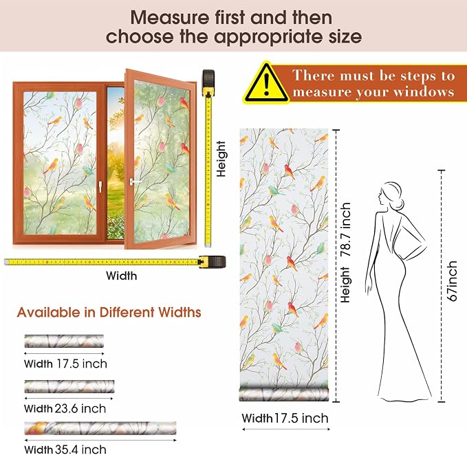 Coavas Privacy Window Film Non-Adhesive Translucent Bird Window Film Decorative - Image 4