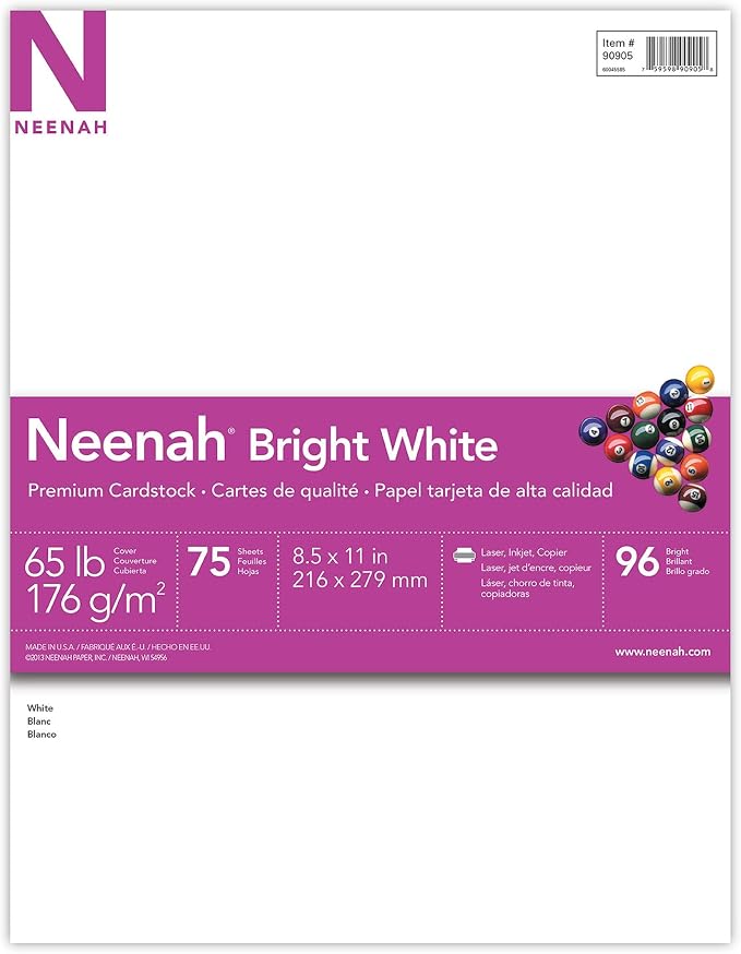 Astrobrights/Neenah Bright White Cardstock, 8.5" x 11", 65 lb/176 gsm, 75 Sheets - Image 2