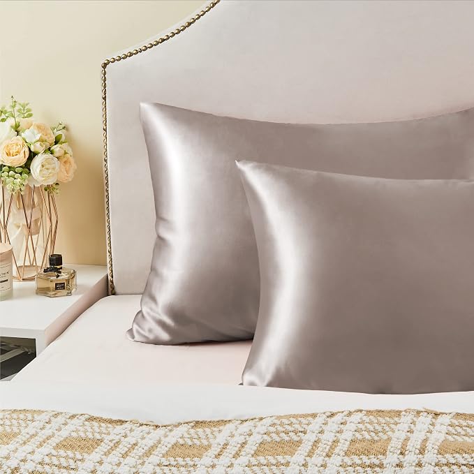 BEDELITE Satin Pillowcase with Zipper, Rose Taupe Pillow Cases Queen Size Set - Image 6