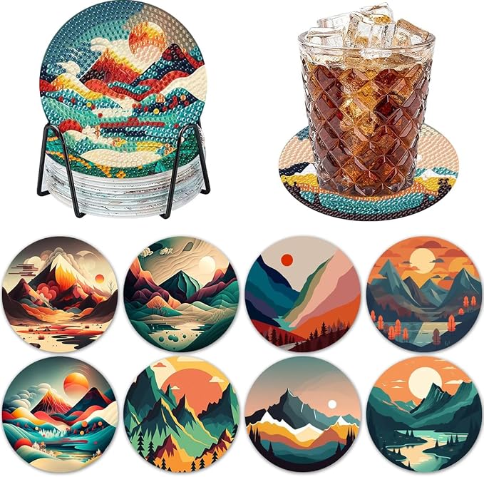 ijbnhd 8 Pcs Sunset Diamond Painting Coasters by ijbnhd