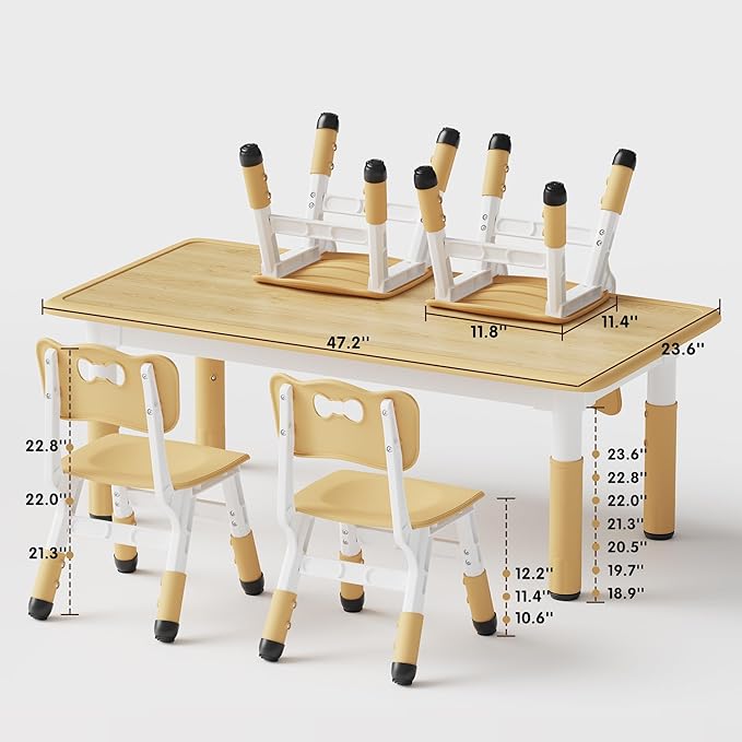 Brelley Height Adjustable Toddler Table and 4 Chairs Set, Graffiti Desktop - Image 2