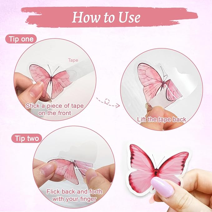 Imeepa 40Pcs Pink Butterfly Stickers Transparent Scrapbooking Stickers | PET - Image 4