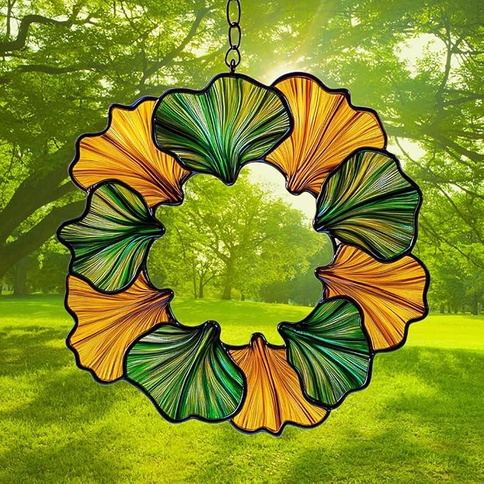 Ginkgo Wreath Acrylic Suncatcher Stained Glass Effect Window Car Hanging - Image 3