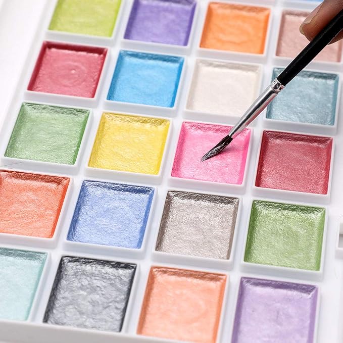 Artecho 28 Metallic Watercolor Paint Set, Glitter Colors, Semi-Moist - Image 2