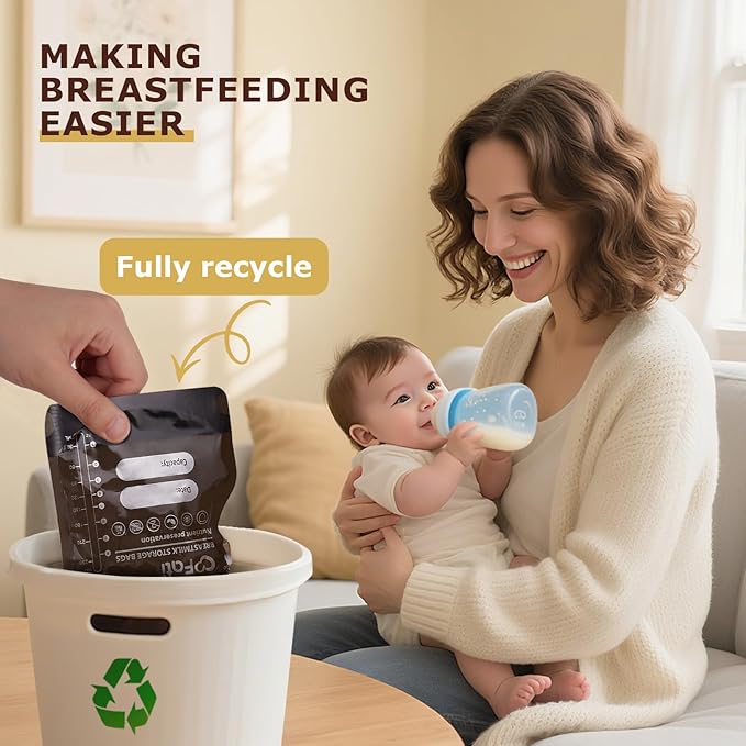 FATI Breastmilk Storage Bags-120 Pcs, 8Oz Blackout Breast Milk Storing Bag with Pour Spout for Baby Bottle Feeding, Breast Pump, No-Leak Milk Freezer Storage Pouches Self-Standing, Baby Essentials