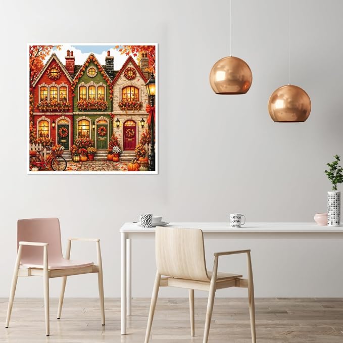 YERUOUIU Fall House Stamped Cross Stitch Kits - Image 3