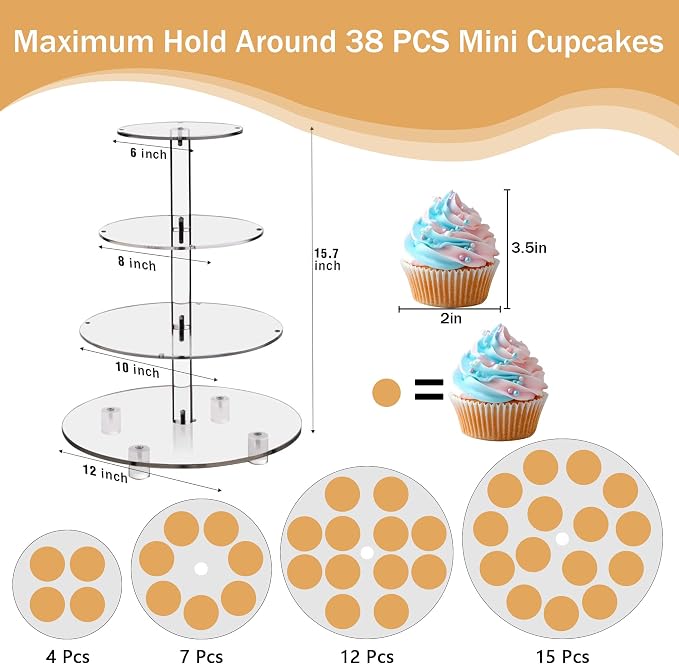 YestBuy 4 Tier Round Cupcake Stand, Cupcake Holder, 4 Tier Cupcake Tray - Image 3