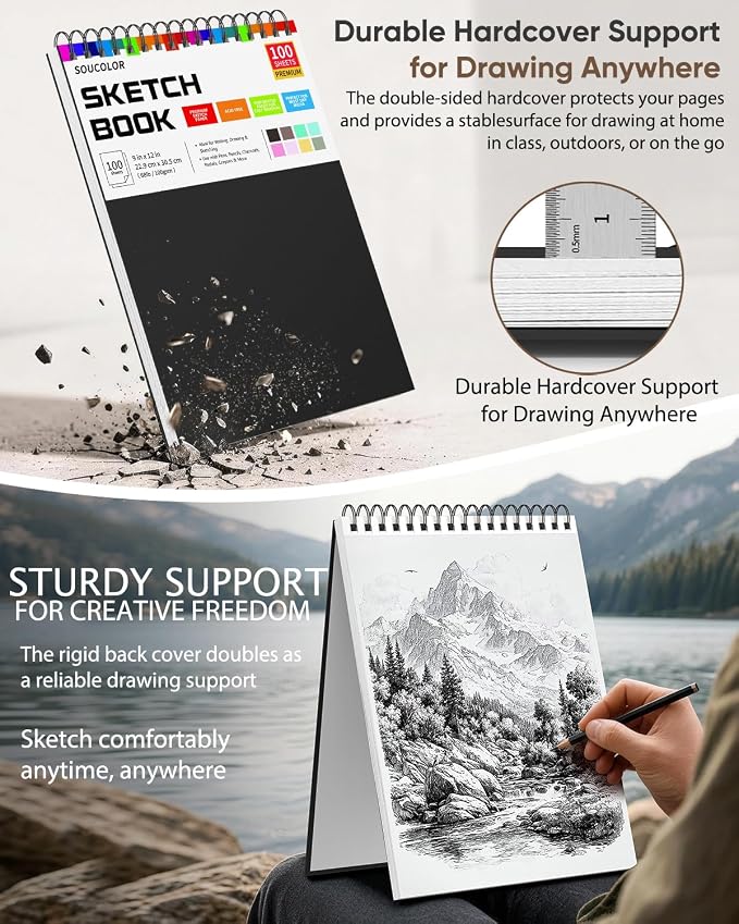 Soucolor 9x12 Hardcover Sketch Book Thick Sketchbook Drawing Paper - Image 3