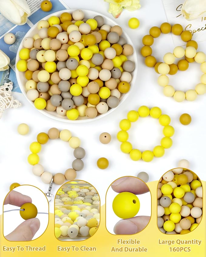 FIVEIZERO 160PCS 15mm Round Silicone Beads, Wear-resistant, Easy-clean - Image 3