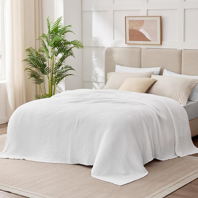 100% Cotton Muslin Blanket California King 120" x 90", 6 Layers Breathable and - Image 3