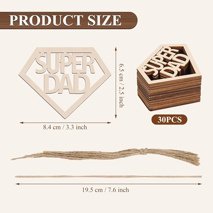 Dad 30Pcs Unfinished Wood Crafts Fathers Day DIY Cutouts Dad Birthday Present - Image 2