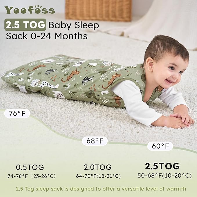 Yoofoss Baby Sleep Sack 12-18 Months, TOG 2.5 Baby Wearable Blanket with 2-Way Zipper, 100% Organic Cotton Fabric Winter Newborn Sleeping sack, Warm Soft Comfy(Large)