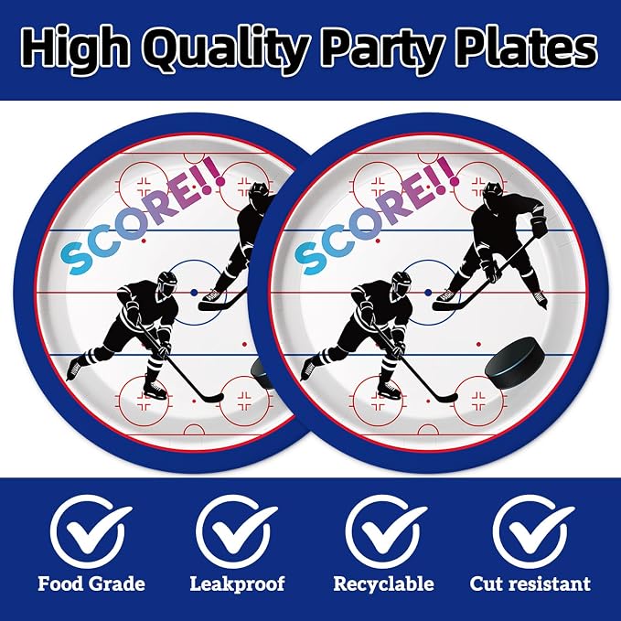40Pcs Hockey Birthday Decorations Ice Sports Birthday Paper Plates and Napkins - Image 3
