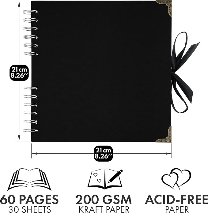 Bstorify Scrapbook Album 60 Pages Black Thick 250gsm Kraft Paper, Corner - Image 2