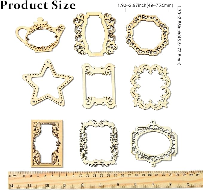 18 pcs 9 Styles Hollow Pyrography Theme Unfinished Blank Wood Cutout Charms - Image 2