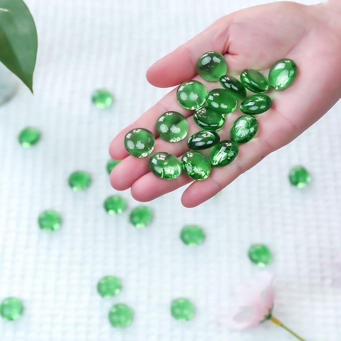 CYS EXCEL Green Glass Gemstone Beads Vase Fillers Flat Marble Beads Multiple - Image 4