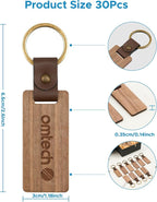 OMTech Wooden Keychain Blanks, Wood Key Chain Bulk, Unfinished Wooden Key Rings - Image 6