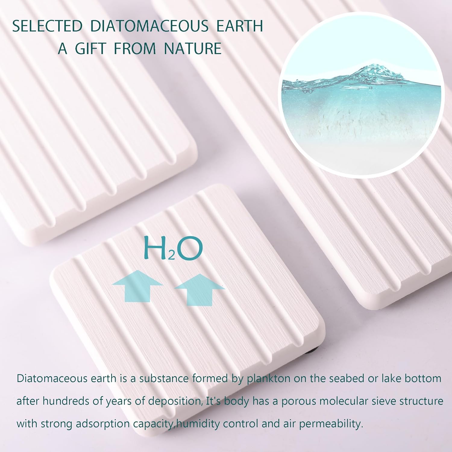 Set of 4 Water Absorbent Diatomite Coasters, Diatomaceous Earth Kitchen Soap Dish, Bathroom Trays, Water Absorbing Stone Used for Hand Soaps & Plants & Toiletries in The Modern Home
