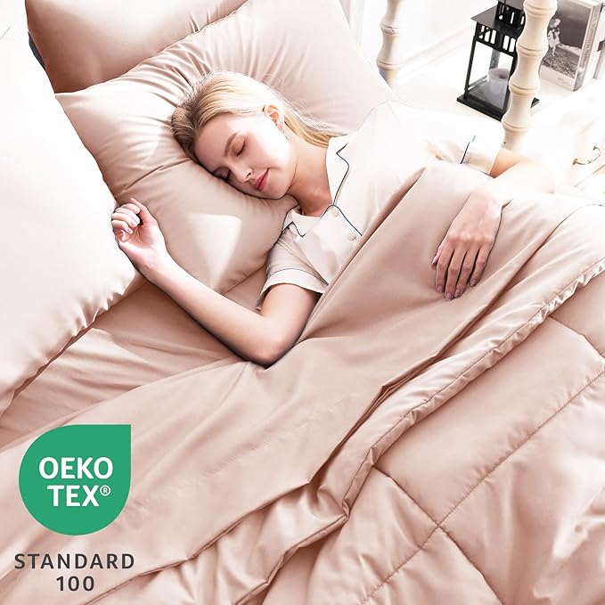 CozyLux Oversized Queen Comforter Sets Blush Pink, 7 Pieces Bed in a Bag - Image 3
