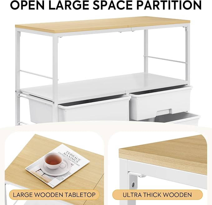 Rolling cart with 8 drawers, Storage drawer cart with wooden tabletop, Lockable - Image 6
