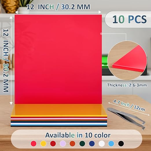 Acrylic Sheets Bulk, MAPRIAL 10Pcs 12 x 12 x 1/8" Thick Opaque Colored Cast - Image 2