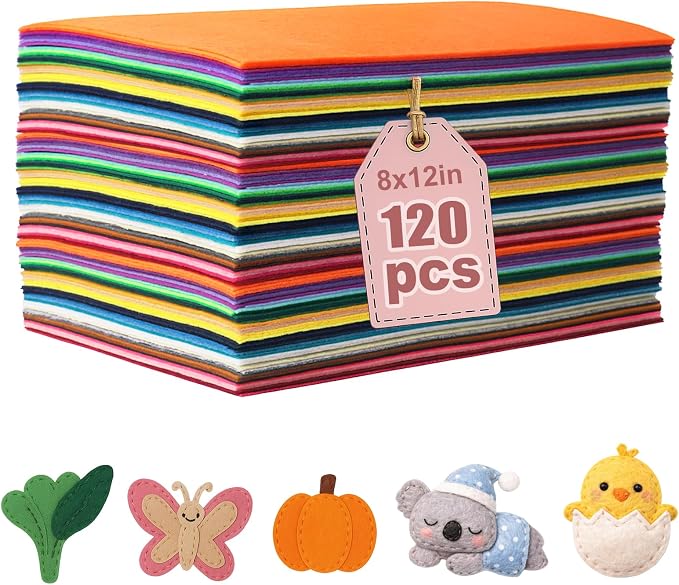 120 PCS, 1mm Stiff Felt Fabric Sheets by Unknown