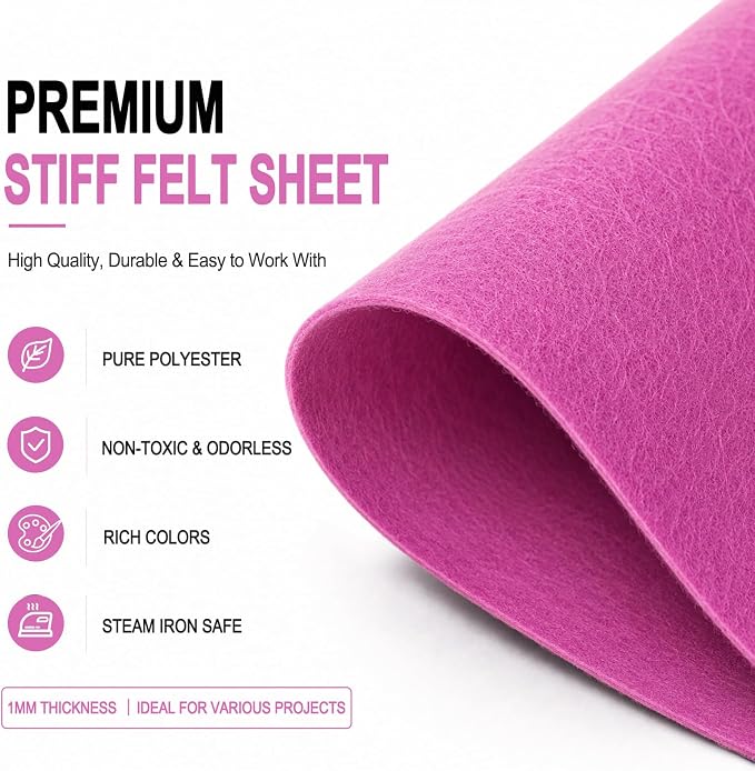 Lilac Large Felt Fabric 36" x 36", 1mm Stiff Felt Sheet, Nonwoven Fabric - Image 4